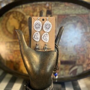 Sun and Moon Dangle Earrings - Black and White